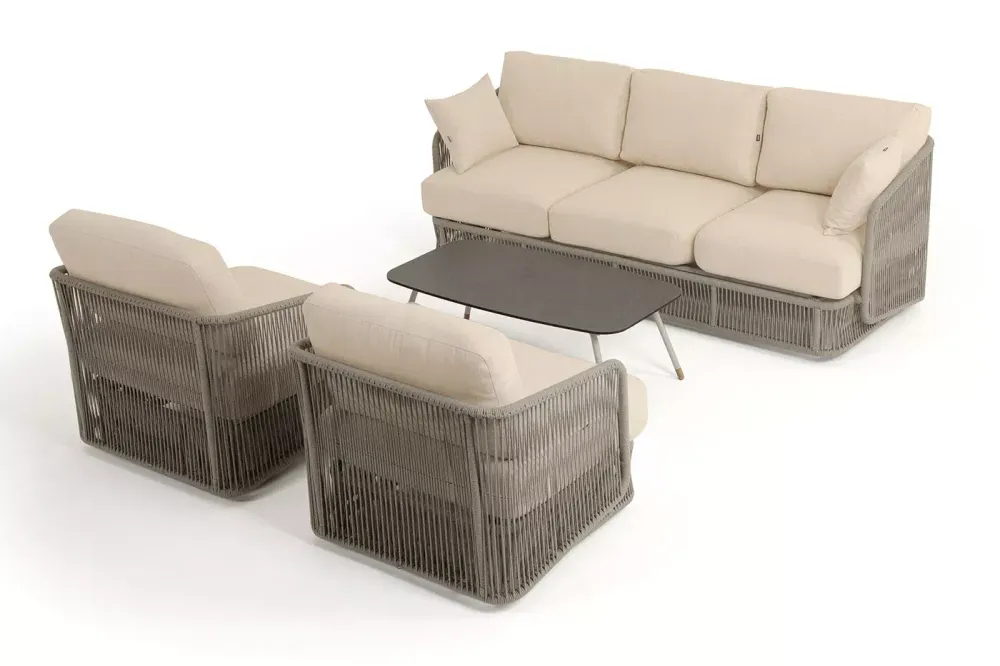 "Альбано" лаунж-зона 5-местная плетеная из роупа (веревки), каркас алюминиевый светло-серый, роуп серый меланж