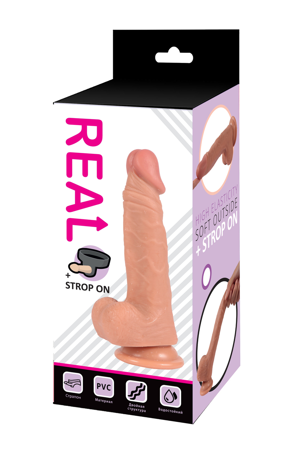 Страпон с реалистичной насадкой на присоске REAL (19,5x3,5 см.)