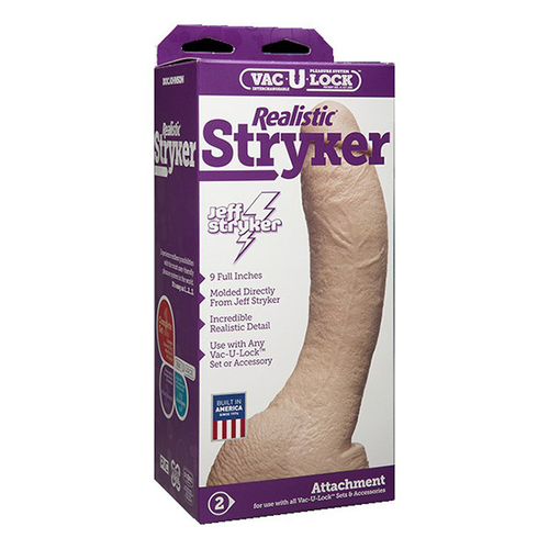 Телесная насадка-фаллоимитатор 24,1см с мошонкой для страпон-систем Doc Johnson Vac-U-Lock Realistic Jeff Stryker's Vanilla 1015-16-BX