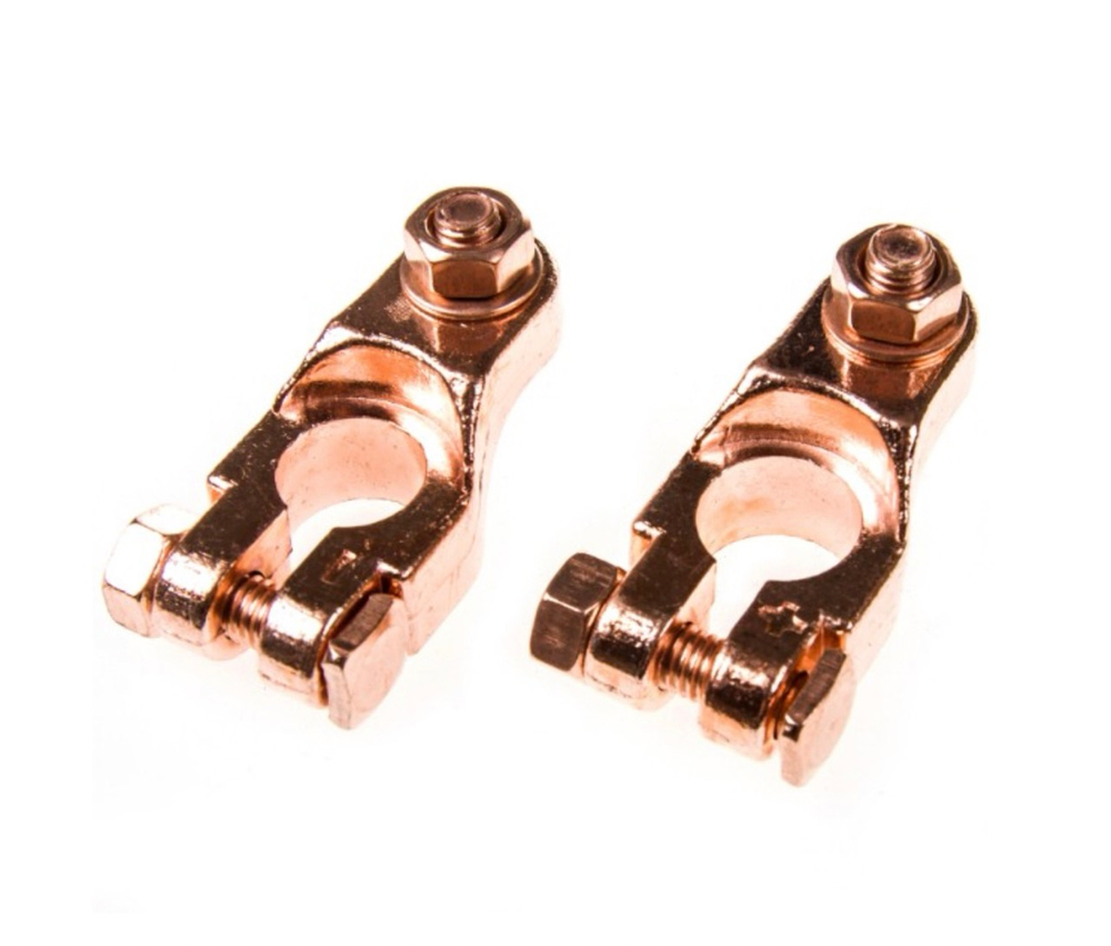 Клеммы АКБ с медным напылением и болтовым соединением провода, усиленные, Медник (2 шт. / в комплекте)