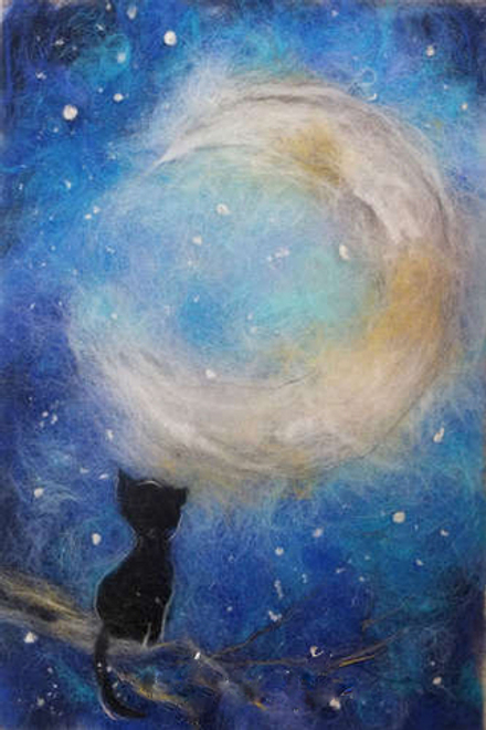 Набор для валяния (живопись цветной шерстью) Лунный кот 21x29,7см (А4)