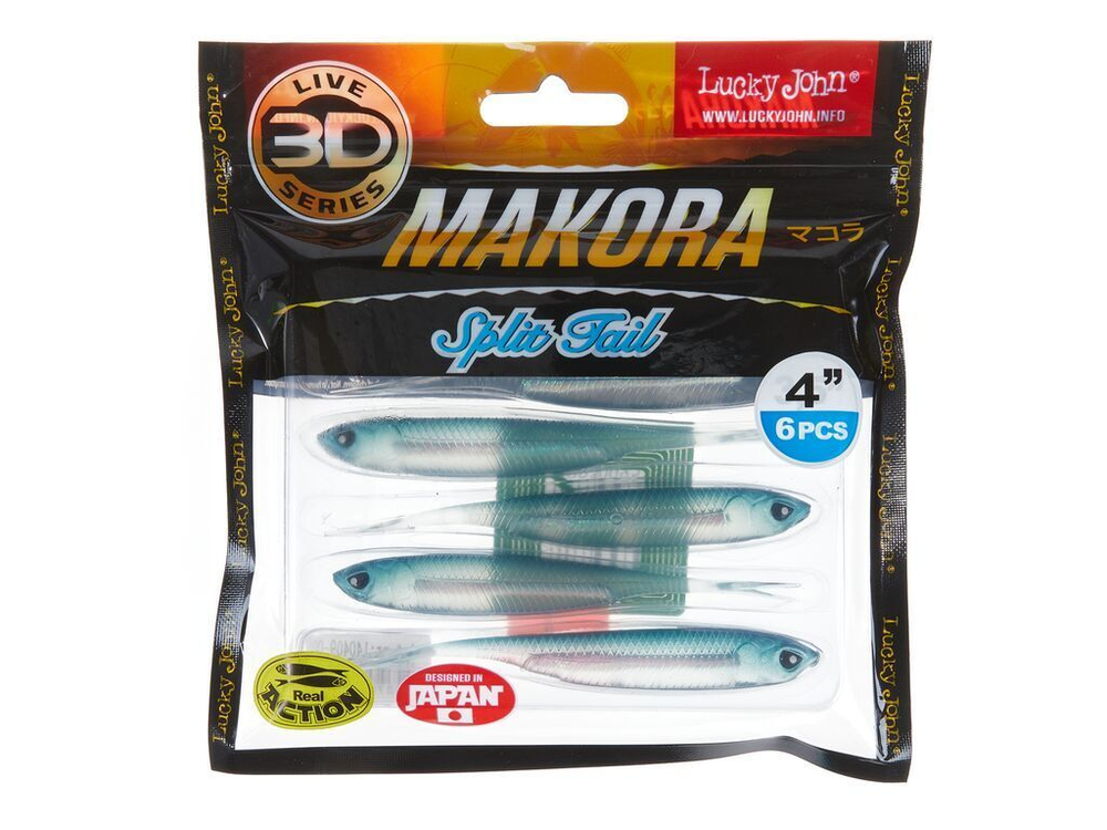 Виброхвост LJ 3D Series Makora Split Tail 4.0in (10 см), цвет 001, 6 шт.