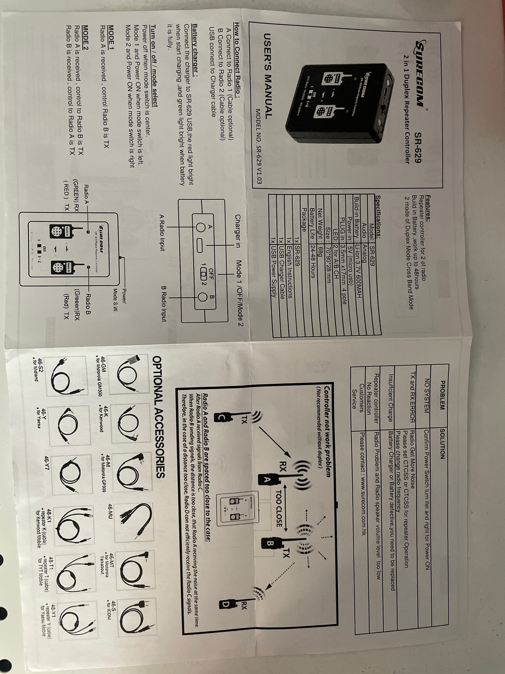 SURECOM SR-629 контроллер репитера (д19ш13в13)вес 0,215