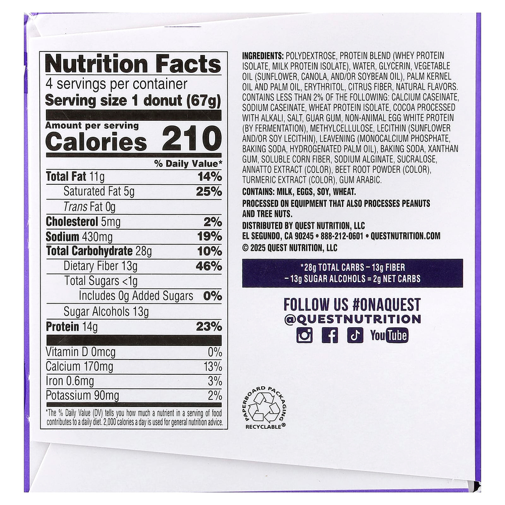 Quest Nutrition, Bake Shop Пончики, в шоколадной глазури, 4 пончика по 67 г (2,36 унции)
