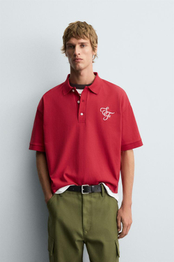 ZARA ПОЛО С ВЫШИВКОЙ, КРАСНЫЙ