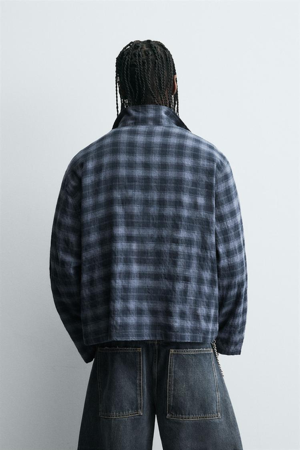 ZARА РУБАШКА В КЛЕТКУ НА МОЛНИИ, СИНИЙ