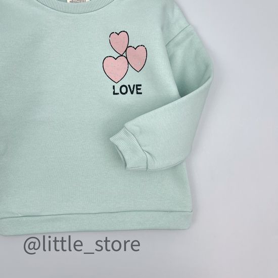 Свитшот из футера(с начесом) "Сердечки", Оливка