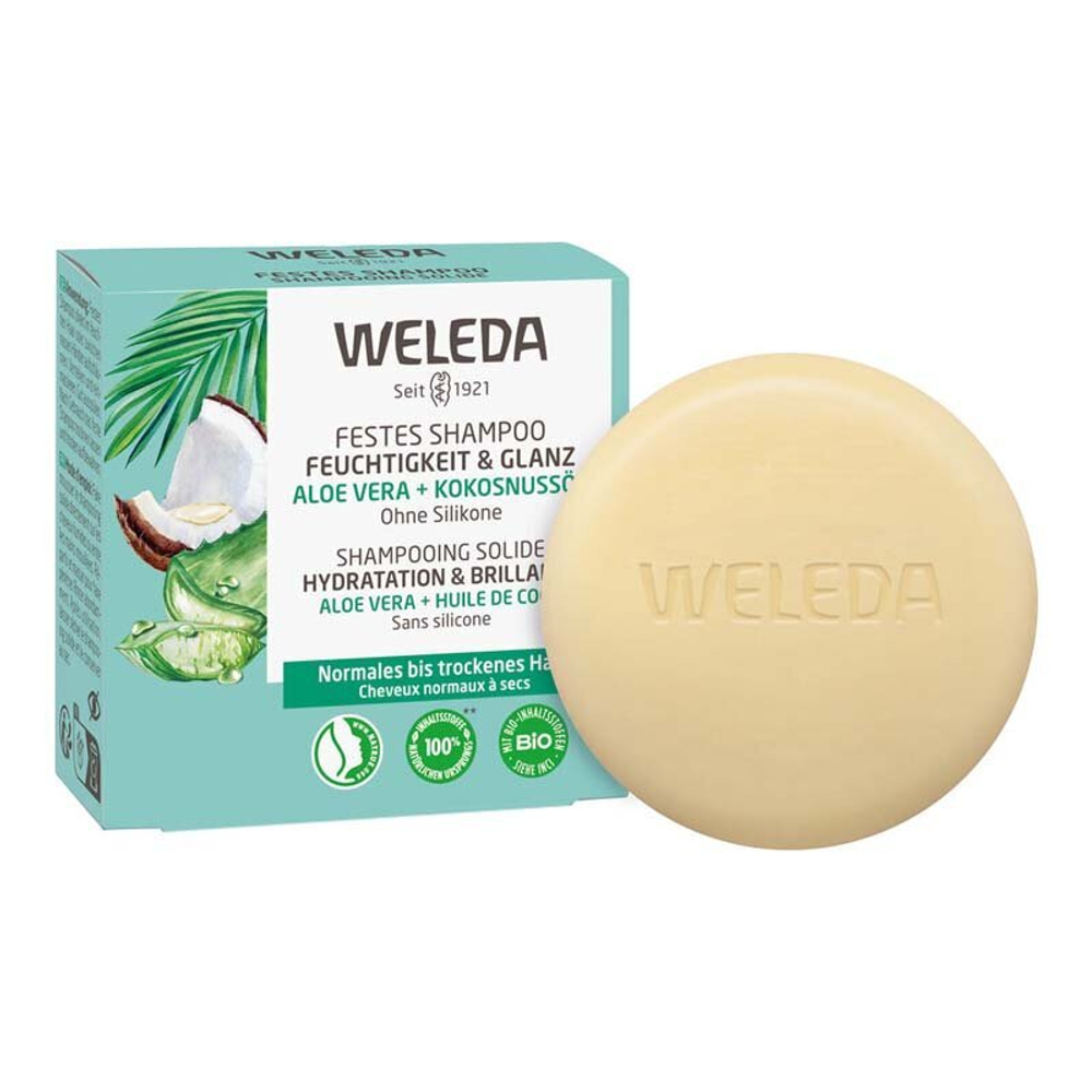 Твердый шампунь для увлажнения и блеска Weleda, 50 гр