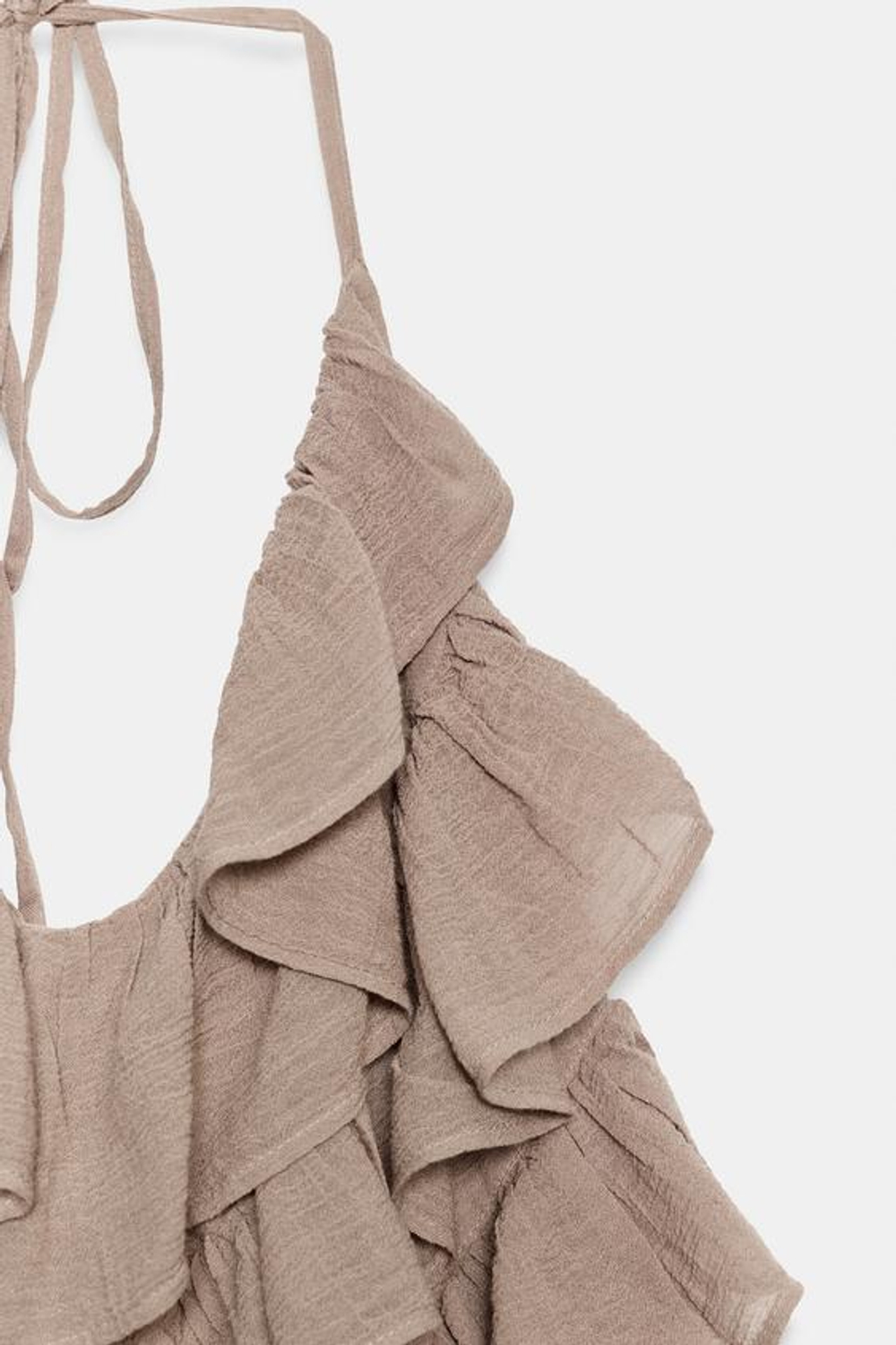 ZARA ПЛАТЬЕ ИЗ ГАЗАРА С ВОЛАНАМИ И ВОРОТНИКОМ ХАЛТЕР, СВЕТЛО-СЛИВОВЫЙ