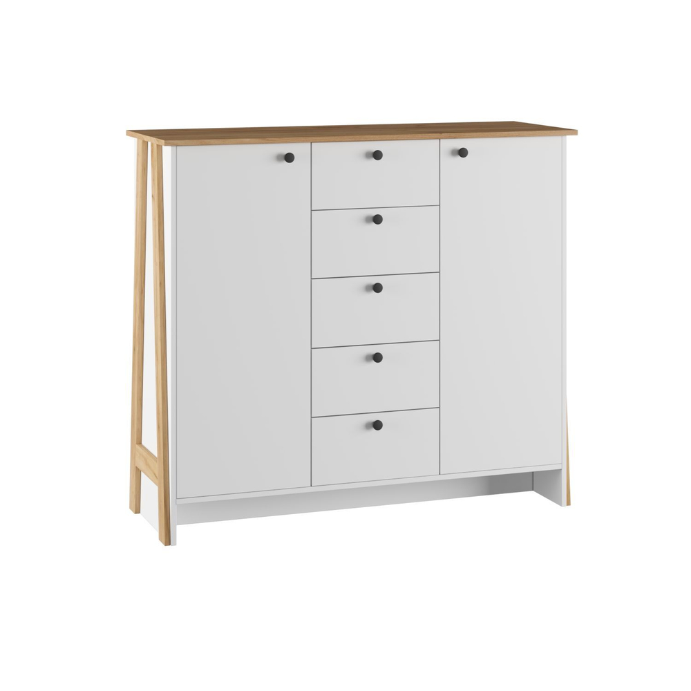 Комод для одежды с ящиками и полками Дуб крафт золото/Белый 129х110,6х42,4 см