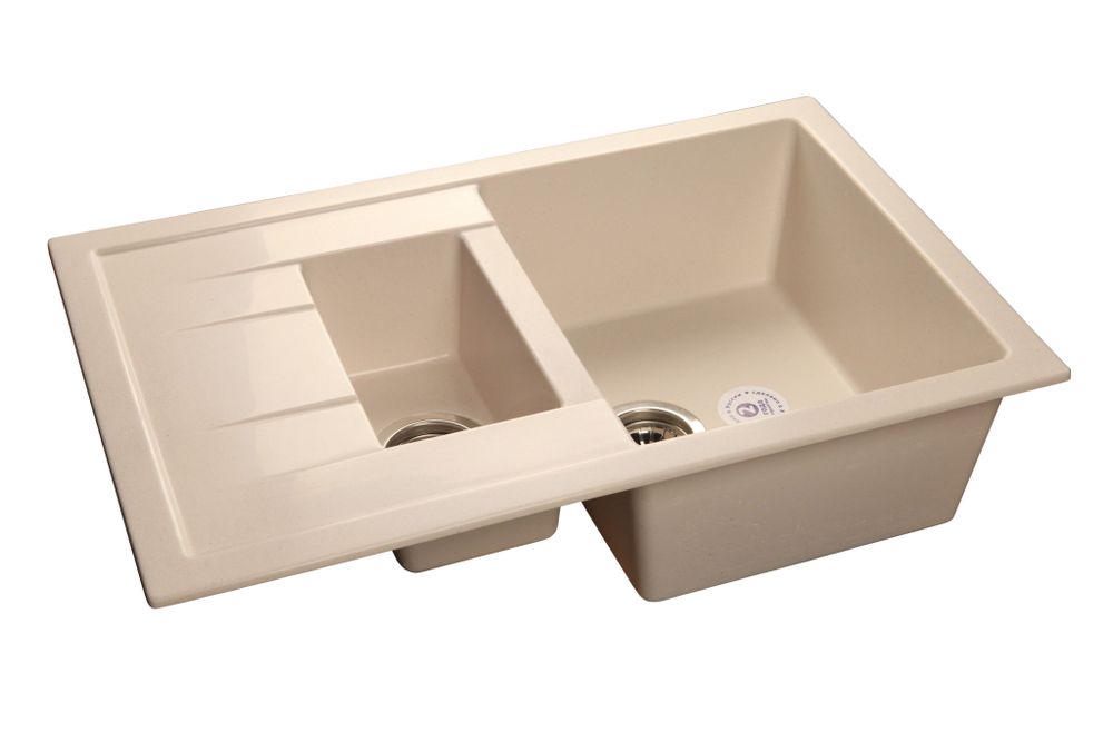 GRANFEST Мойка мрамор QUADRO GF-Q--775KL 1.5-чаш+крыло 775*500мм   белый арт.GF-