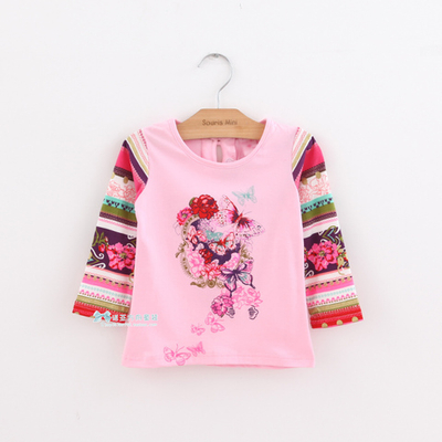 Лонгслив детский с яркими рукавами в полоску и принтом цветов