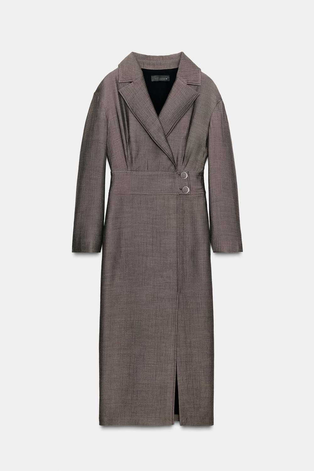 ZARA ПЛАТЬЕ МИДИ НА ЗАПÁХЕ, СЕРО-КОРИЧНЕВЫЙ