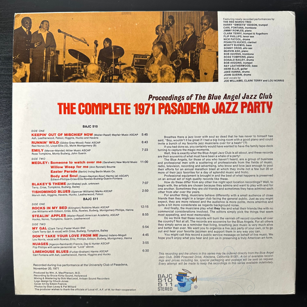 The Blue Angel Jazz Club ‎– The Complete 1971 Pasadena Jazz Party 2LP (США 1971г.)