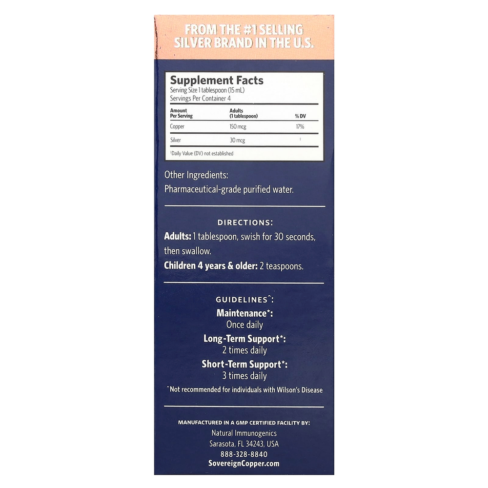 Sovereign Silver, Bio-Active Copper Hydrosol ™, 10 част. / Млн, 59 мл (2 жидк. Унции)