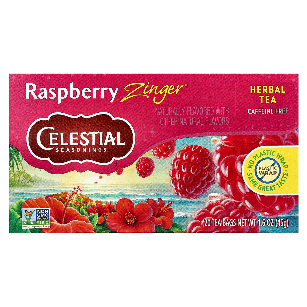 Celestial Seasonings, травяной чай, со вкусом пикантной малины, без кофеина, 20 чайных пакетиков, 45 г (1,6 унции)