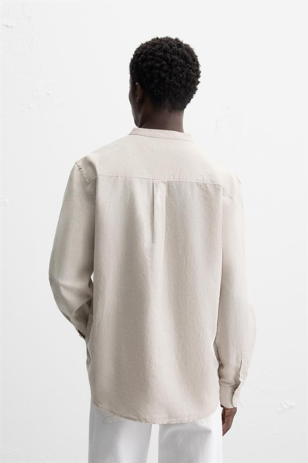 ZARA РУБАШКА ИЗ ХЛОПКА И ЛЬНА, СВЕТЛО-БЕЖЕВЫЙ