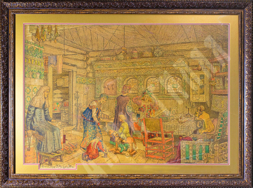 А.М. Васнецов В горнице древнерусского дома Московских времен. 1908 г. Бумага, автолитография.