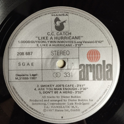 Винтажная виниловая пластинка LP C.C. Catch Like A Hurricane (Spain 1987) Dancing In Shadows