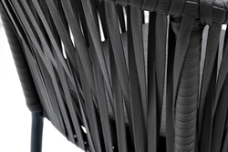 "Бордо" стул барный плетеный из роупа, каркас из стали темно-серый (RAL7024) муар, роуп серый 15мм, ткань темно-серая 027