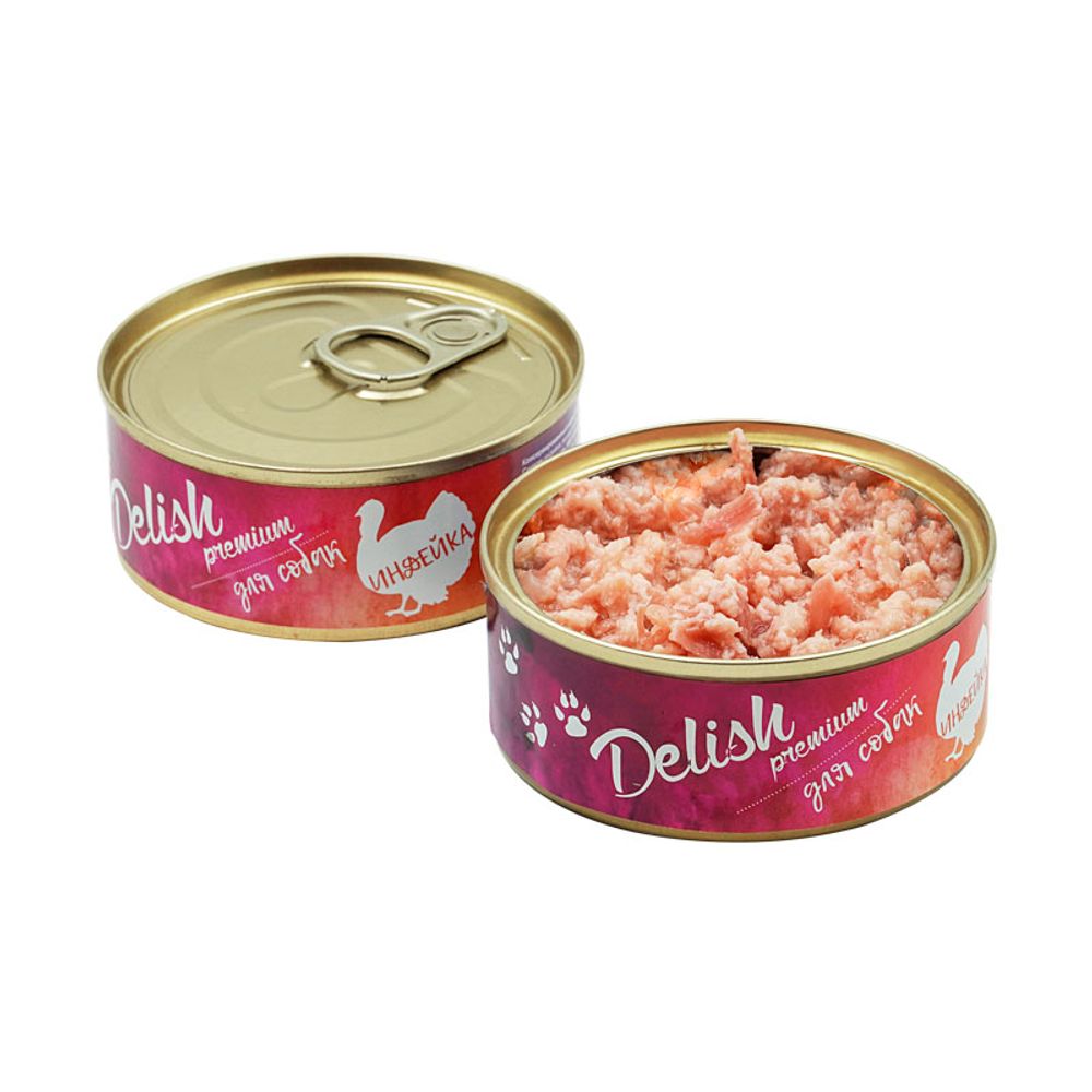 Консервы DELISH Premium для собак с индейкой - 100 гр