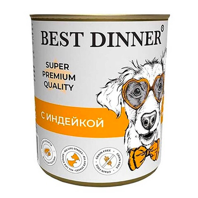 Best Dinner консервы Super Premium с индейкой (ал.банка) мясные деликатесы - для собак