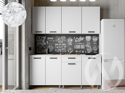 Кухня Кьяра 1.8м (корпус белый/карбон фарфор) 38мм мрамор итальянский