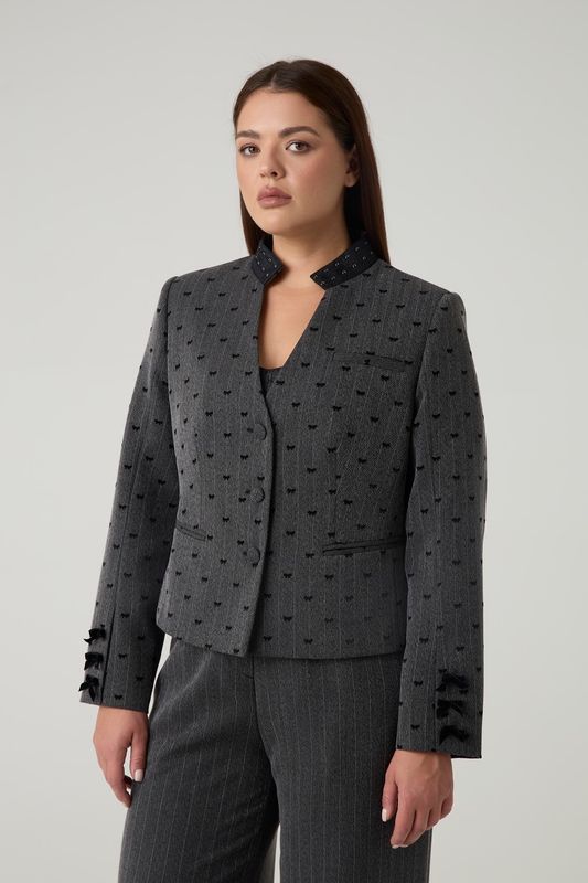 Жакет укороченный с бантиками, серый