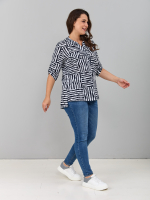 Блузка БЛ-131/синий-полосаквадрат