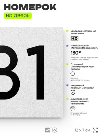 Номер на дверь 381, табличка на дверь для офиса, квартиры, кабинета, аудитории, склада, белая 120х70 мм, Айдентика Технолоджи