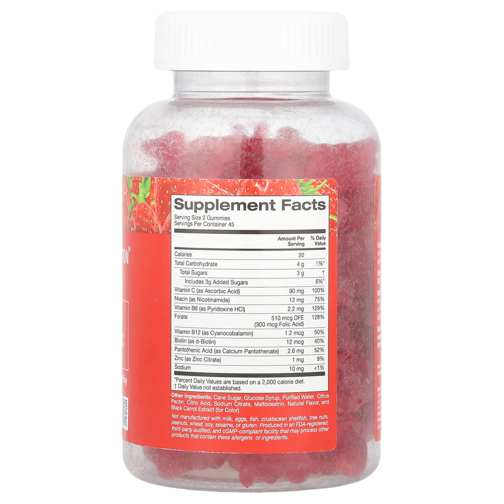 California Gold Nutrition, жевательная добавка с витаминами группы B, витамином C и цинком, натуральный клубничный вкус, 90 вегетарианских жевательных таблеток