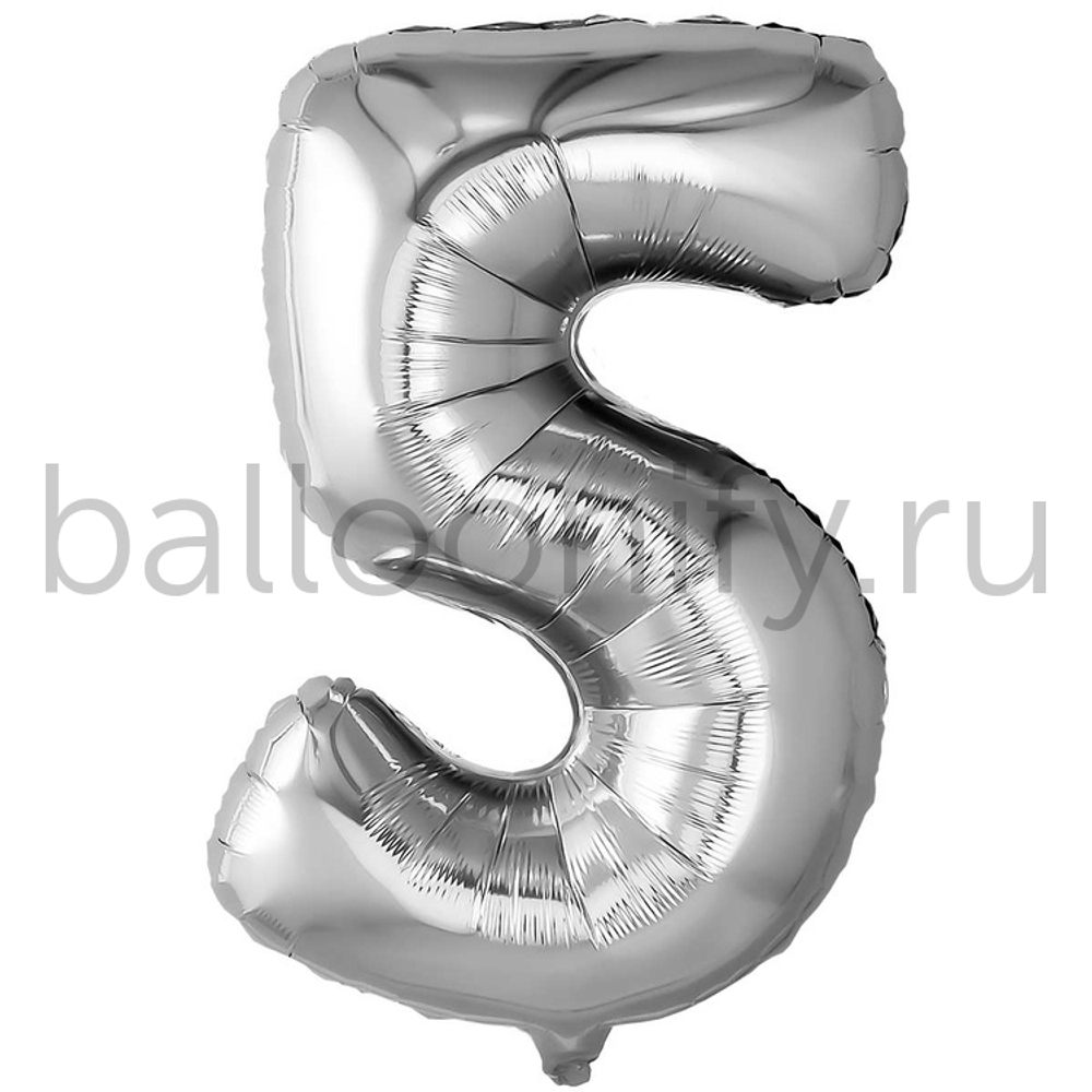 Шар ЦИФРА 5 Металлик Silver 32" 81 см