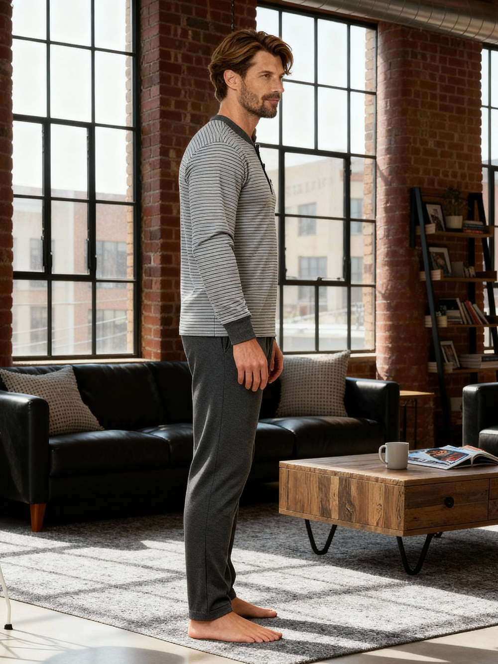 Пижама со штанами с длинным рукавом домашняя одежда костюм