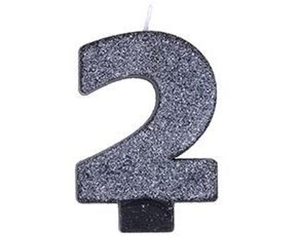 Свеча -цифра 2 Черная глиттер 8см