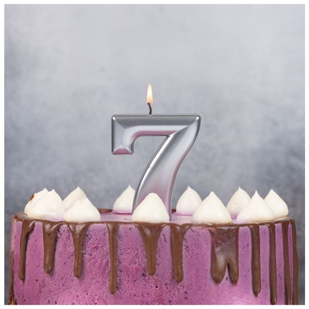 Свечи-цифры Серебряные, 8 см.