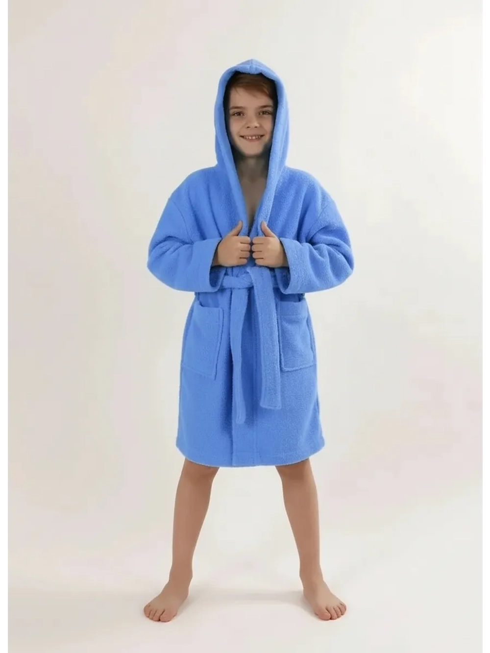 Халат детский махровый "Элит" с капюшоном, цвет: 012-Голубой