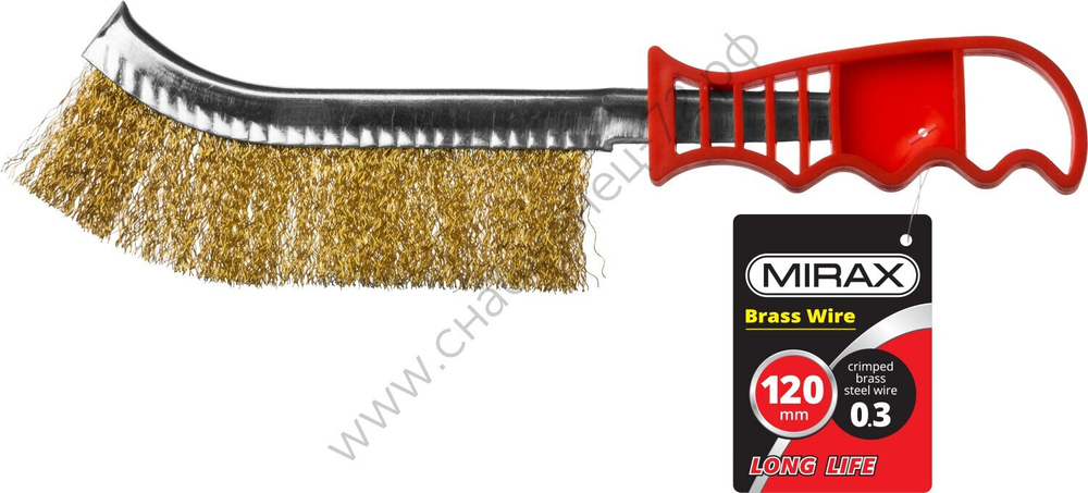MIRAX витая стальная латунированная проволока d 0,3 мм, пластмассовая рукоятка, Щетка ручная (35112-1)