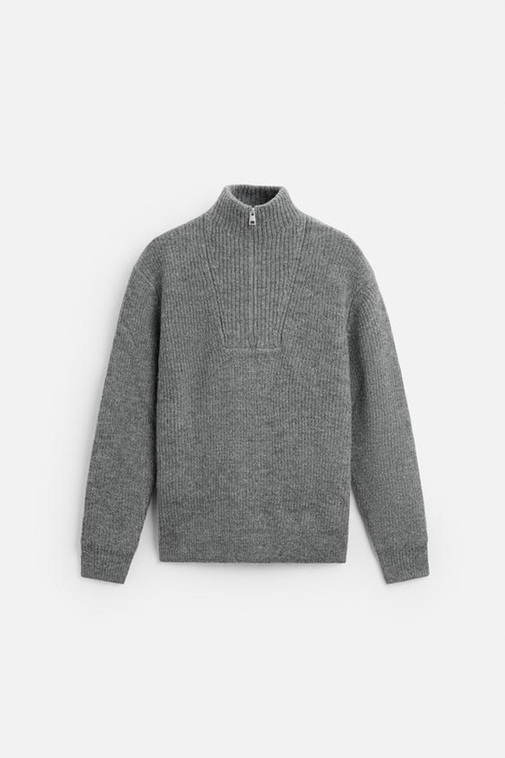 ZARA СВИТЕР ИЗ РЕЛЬЕФНОЙ ТКАНИ С ВОРОТНИКОМ НА МОЛНИИ, СЕРЫЙ