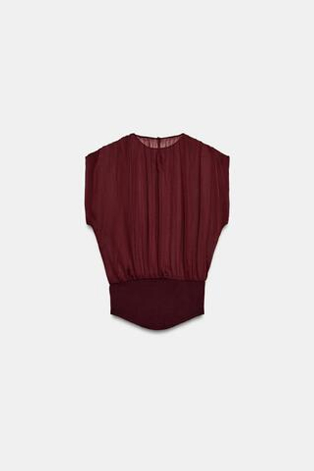 ZARA КОМБИНИРОВАННЫЙ ТОП ИЗ ЖОРЖЕТА, ШОКОЛАДНЫЙ