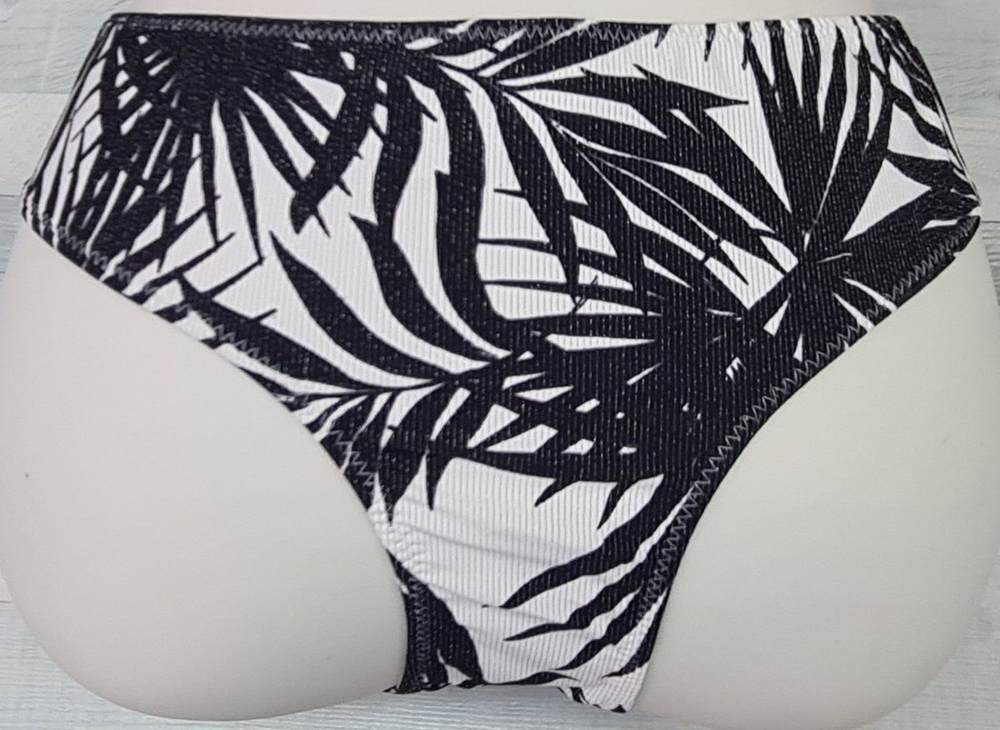 Плавки-бразилиана из ткани с растительным принтом с люрексом (Размер: XL) (Цвет: черный с белым)