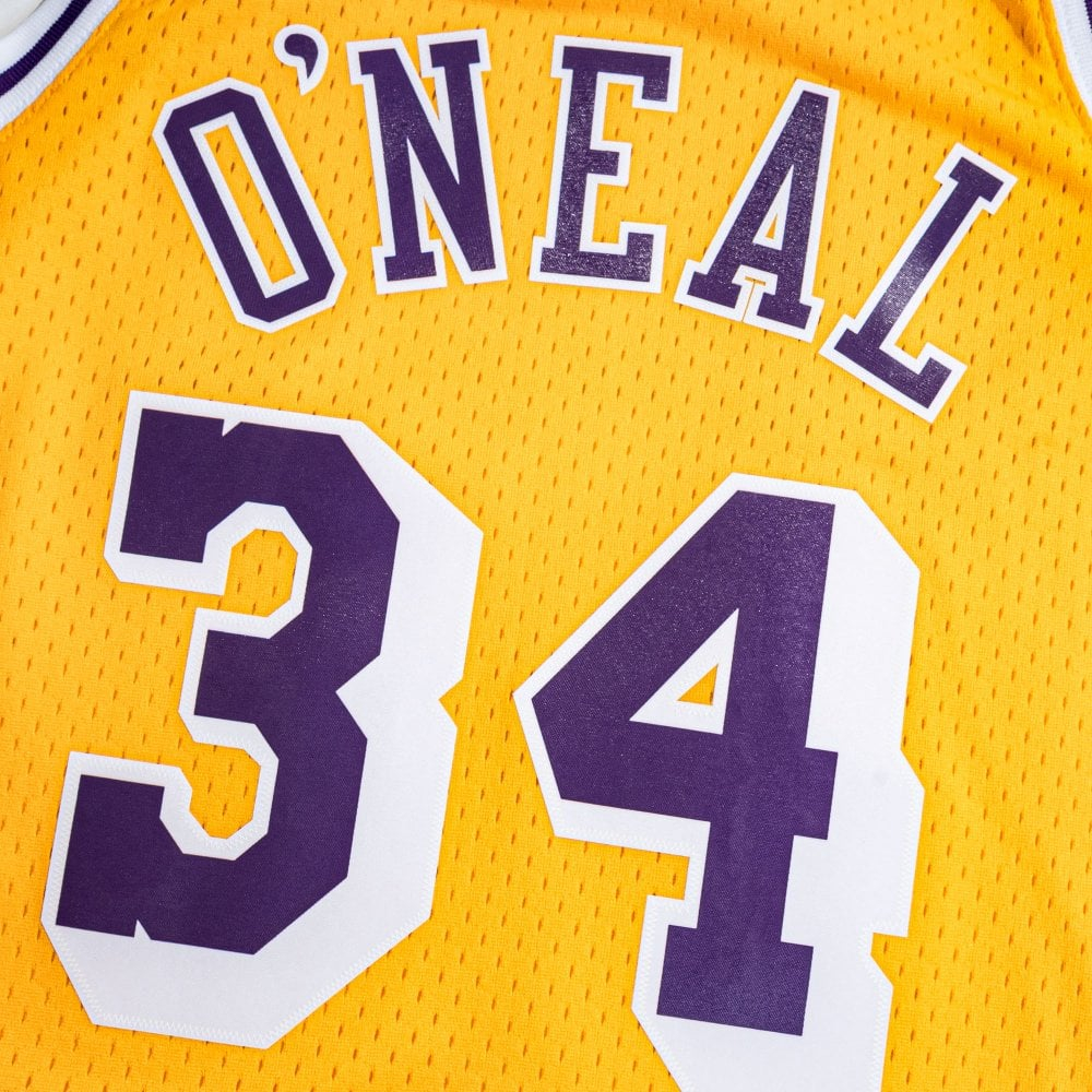 Баскетбольная мужская джерси Mitchell & Ness NBA Swingman Jerseys Los Angeles Lakers - Shaquille O’Neal #34 (SMJYGS18177-LALLTGD9)