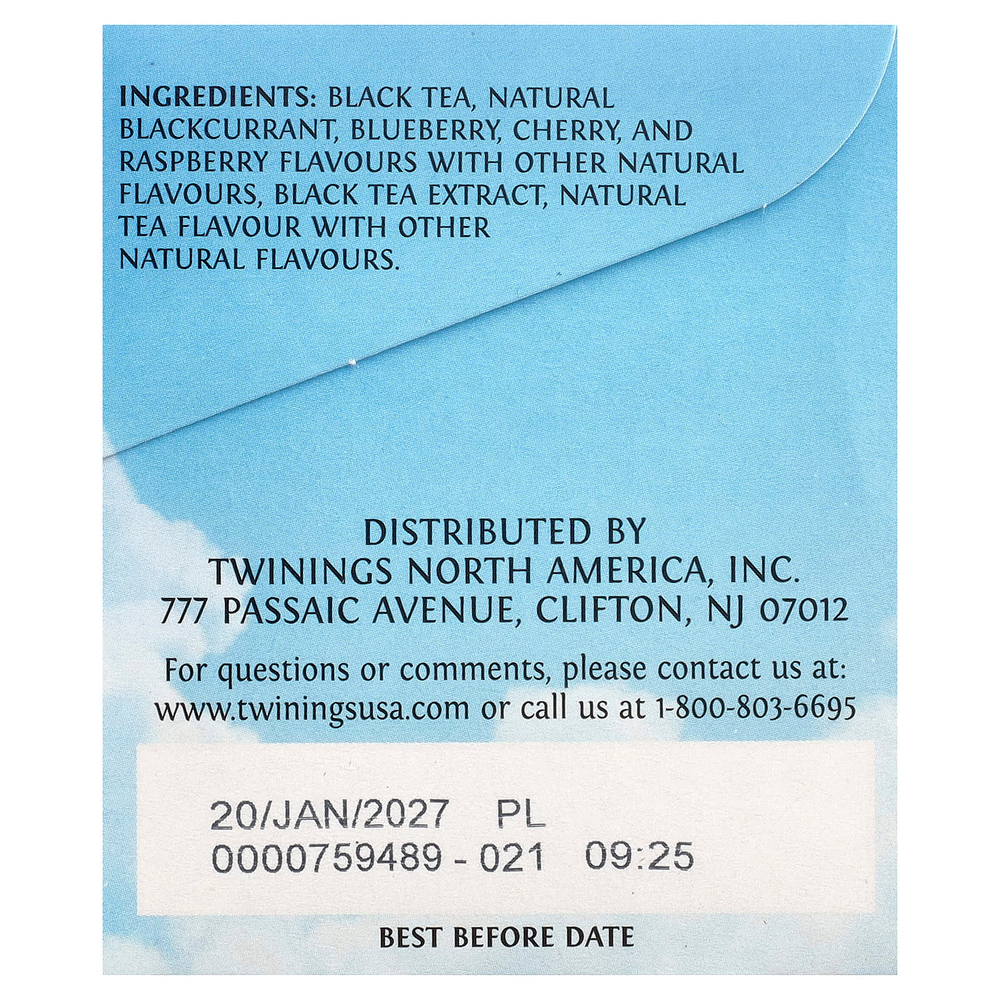 Twinings, холодный холодный чай, черный чай, ягодное ассорти, без подсластителей, 20 порционных чайных пакетиков, 40 г (1,41 унции)