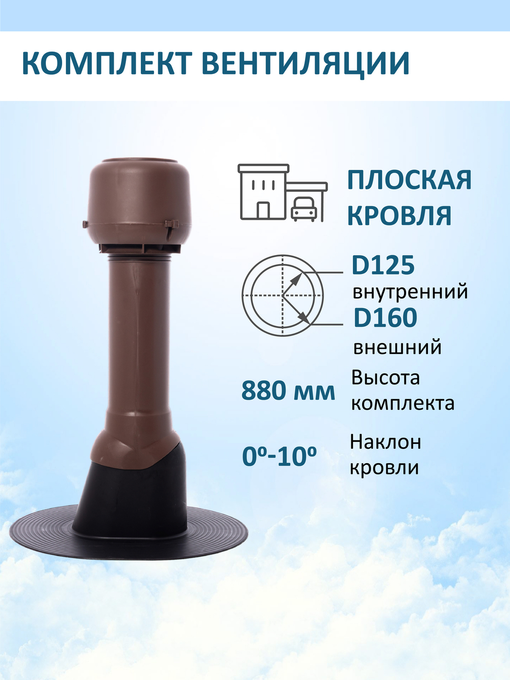 Комплект вентиляции: Вентиляционный выход изолированный D125/160/700 утепленный, проходной элемент для плоской кровли ТП-187, колпак вентиляционный TP D 160 мм, серый