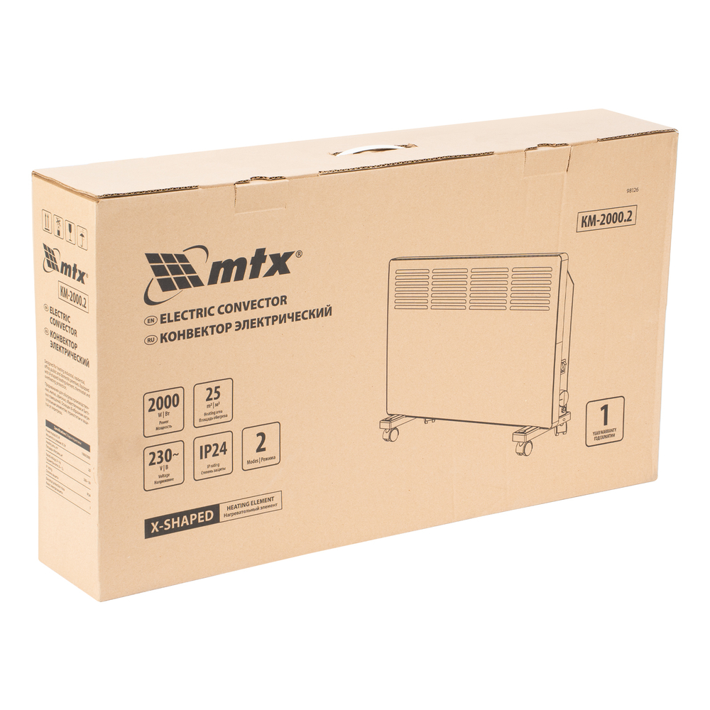 Конвектор электрический КМ-2000.2, 230 В, 2000 Вт, X-образный нагреватель, колеса, термостат MTX