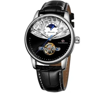 Часы наручные механические с автоподзаводом FORSINING на кожаном ремешке, черный W9060-02