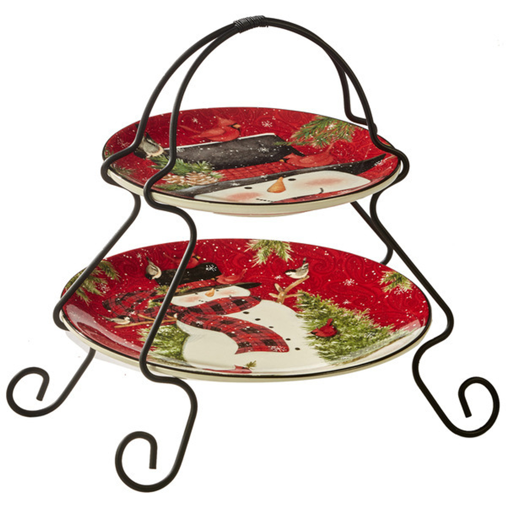 Блюдо двухъярусное Certified Int. Зимний плед 18см, 23см