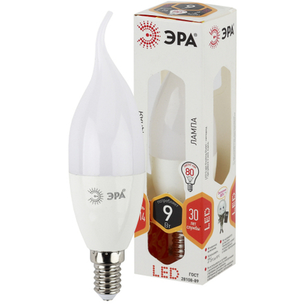 Лампочка светодиодная ЭРА STD LED BXS-9W-827-E14 E14 / Е14 9Вт свеча на ветру теплый белый свет