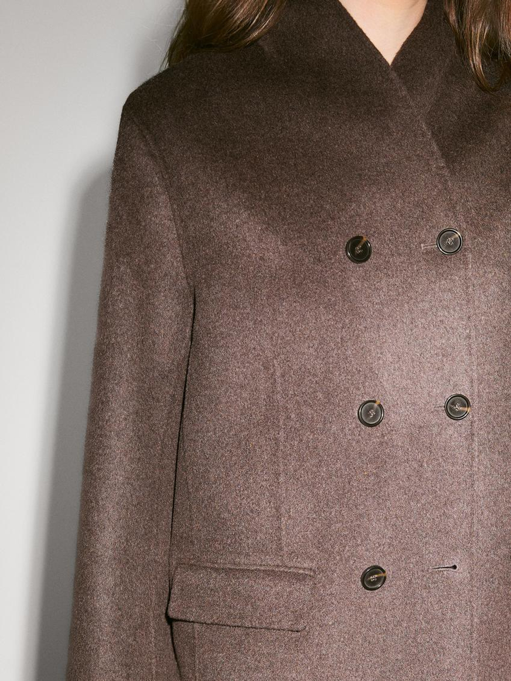 Massimo Dutti Пальто из смесовой шерсти с воротником в стиле смокинг, шоколадный
