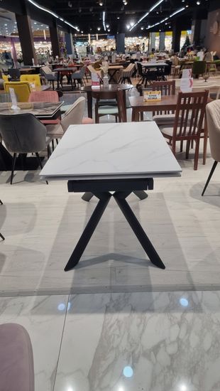 Стол "БРИДЖ" 120 (+30+30)х80 керамика Snow Mountain Stone мат., опора черный муар