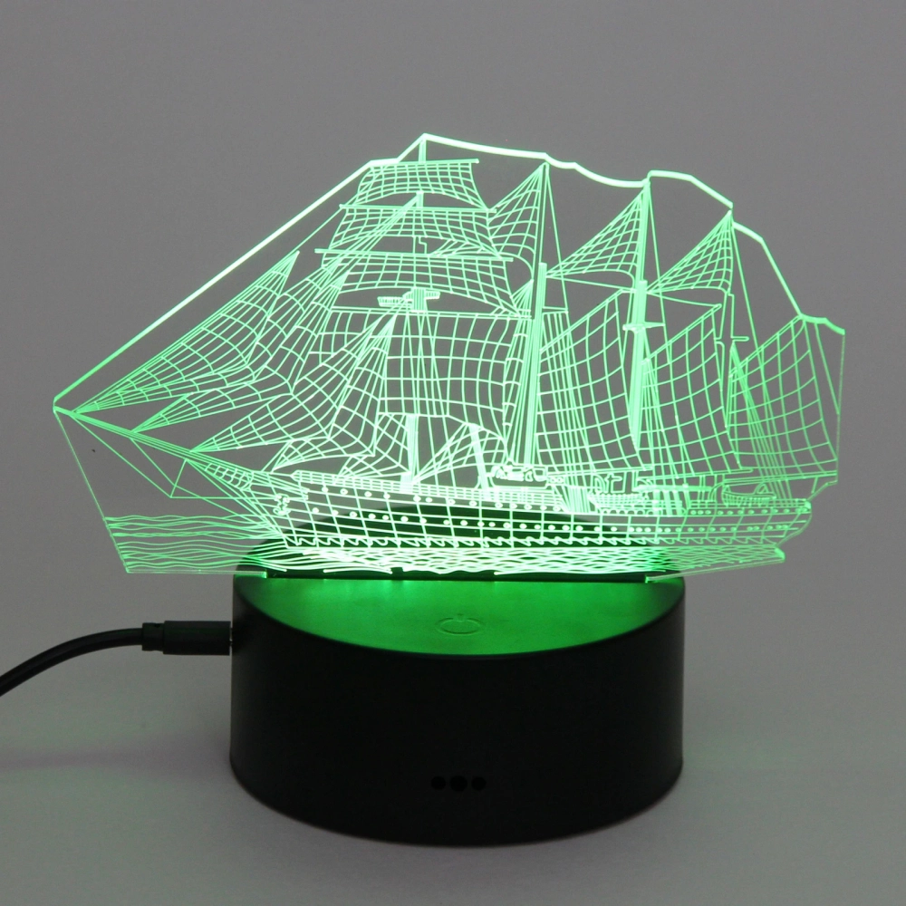 Светильник ночник «3D-Корабль» на пластиковой подставке, с включателем USB